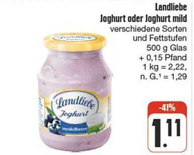 Landliebe Joghurt oder Joghurt mild verschiedene Sorten und Fettstufen