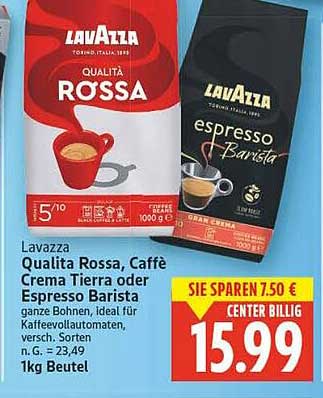 Lavazza Qualita Rossa, Caffè Crema Tierra oder Espresso Barista 1kg Beutel