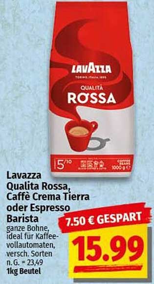 Lavazza Qualità Rossa, Caffè Crema Tierra oder Espresso Barista 1kg Beutel
