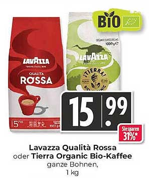 Lavazza Qualità Rossa oder Tierra Organic Bio-Kaffee, ganze Bohnen, 1 kg