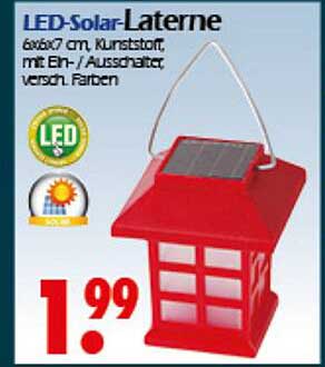 LED-Solar-Laterne 6x6x7 cm, Kunststoff, mit Ein-/Ausschalter, verschiedene Farben