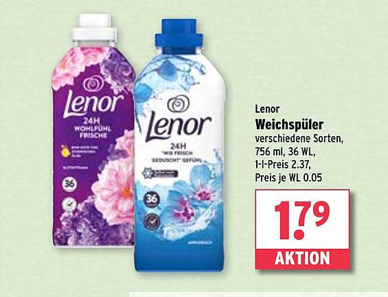 Lenor Weichspüler verschiedene Sorten, 756 ml, 36 WL
