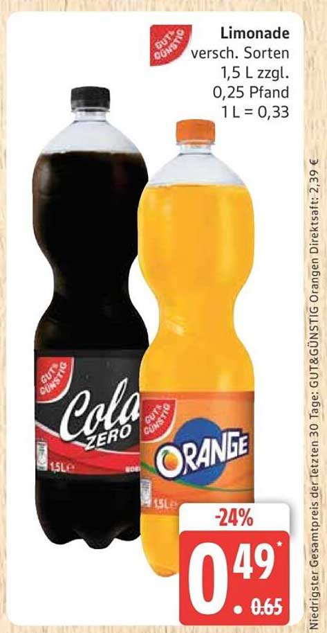 Limonade verschiedene Sorten 1,5 L zzgl. 0,25 Pfand