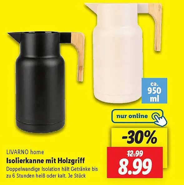 LIVARNO home Isolierkanne mit Holzgriff