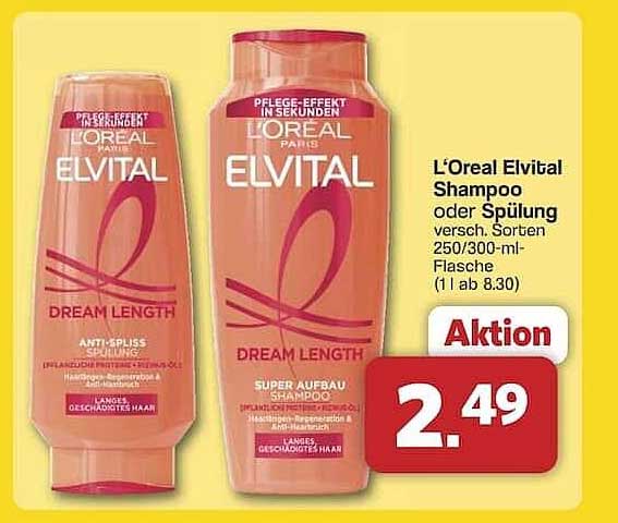 L'Oreal Elvital Shampoo oder Spülung 250/300 ml
