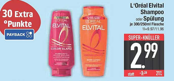 L'Oréal Elvital Shampoo oder Spülung je 300/250ml Flasche