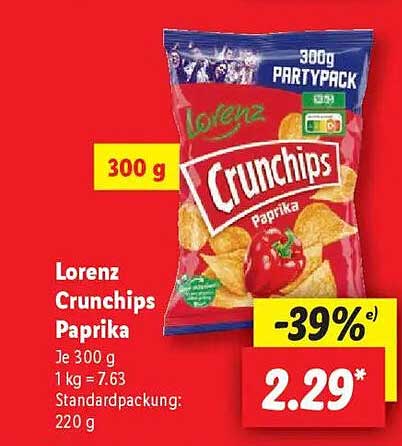 Lorenz Crunchips Paprika 300 g – Party Pack