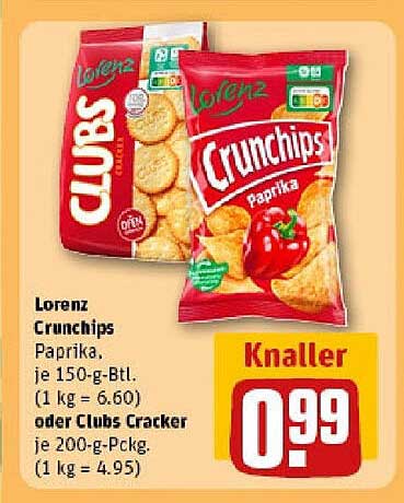 Lorenz Crunchips Paprika, je 150-g-Btl. oder Clubs Cracker, je 200-g-Pckg.