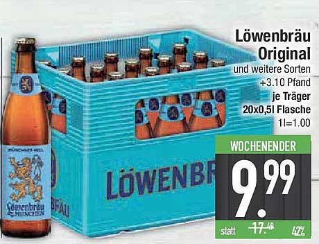 Löwenbräu Original und weitere Sorten – 20x0,5l Flasche