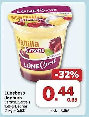 Lünebest Joghurt mit Vanille und Kirsche – 150-g-Becher