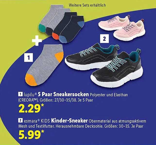 lupilu® 5 Paar Sneakersocken und esmarà® KIDS Kinder-Sneaker
