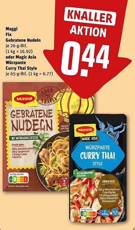 Maggi Fix Gebratene Nudeln oder Magic Asia Würzpaste Curry Thai Style