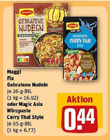 Maggi Fix Gebratene Nudeln oder Magic Asia Würzpaste Curry Thai Style