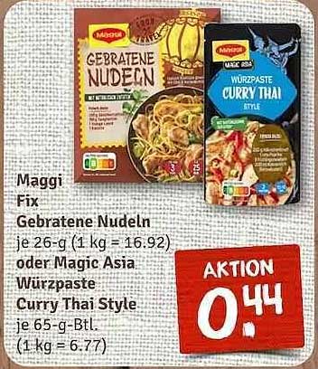Maggi Fix Gebratene Nudeln oder Magic Asia Würzpaste Curry Thai Style