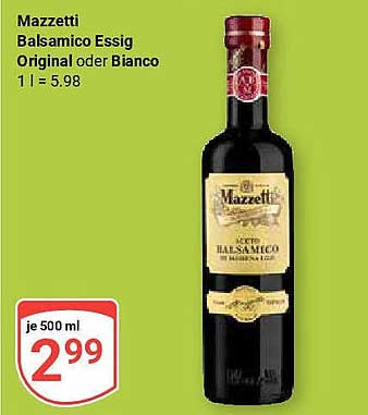 Mazzetti Balsamico Essig Original oder Bianco