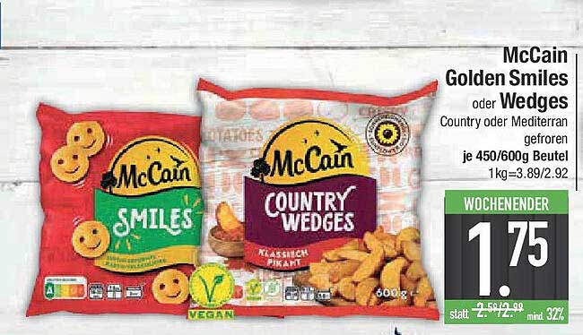 McCain Golden Smiles oder Wedges - 600 g Beutel für nur 1,75 €
