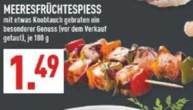 Meeresfrüchtespieß mit etwas Knoblauch gebraten