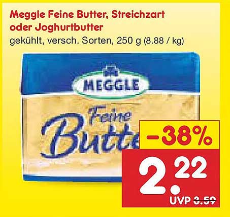 Meggle Feine Butter, Streichzart oder Joghurtbutter, 250 g