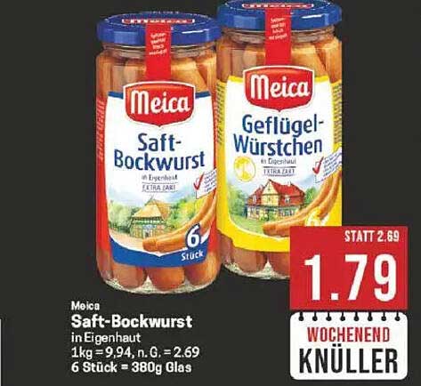 Meica Saft-Bockwurst in Eigenhaut 6 Stück im 380g Glas