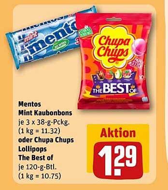 Mentos Mint Kaubonbons oder Chupa Chups Lollipops - Aktion für nur 1,29 €