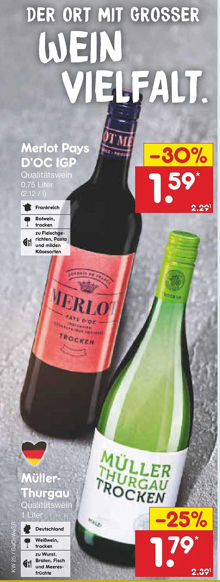 Merlot Pays D’Oc IGP & Müller-Thurgau - Qualitätsweine im Angebot!