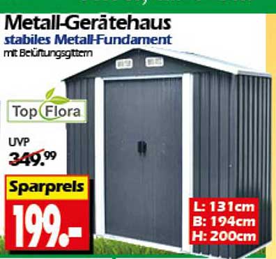 Metall-Gerätehaus mit stabilem Metall-Fundament