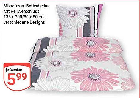 Mikrofaser-Bettwäsche mit Reißverschluss, 135 x 200/80 x 80 cm, verschiedene Designs