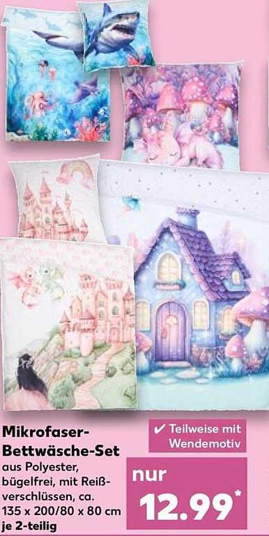 Mikrofaser-Bettwäsche-Set aus Polyester, bügelfrei, mit Reißverschlüssen, ca. 135 x 200/80 x 80 cm je 2-teilig