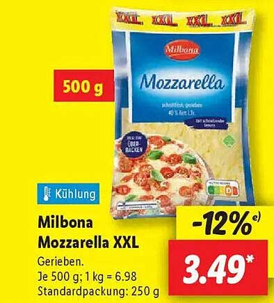 Milbona Mozzarella XXL 500 g - jetzt zum Top-Preis!