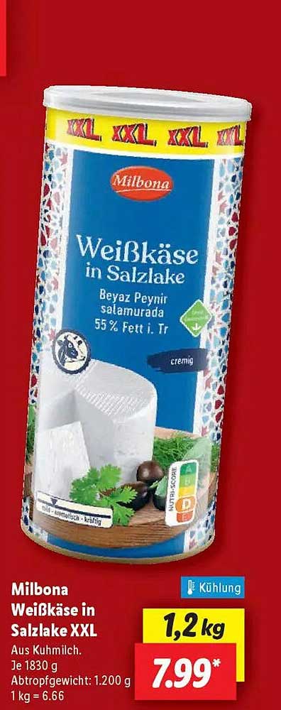 Milbona Weißkäse in Salzlake XXL 1,2 kg