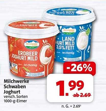 Milchwerke Schwaben Joghurt verschiedene Sorten 1000-g-Eimer
