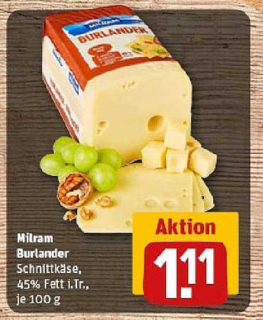 Milram Burländer Schnittkäse, 45% Fett i.Tr., je 100 g