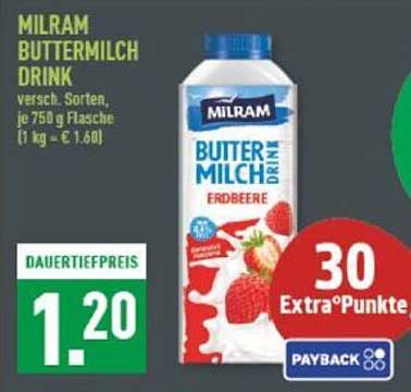 MILRAM Buttermilch Drink Erdbeere 750 g