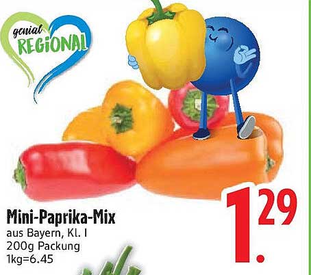 Mini-Paprika-Mix aus Bayern, KL. I, 200g Packung