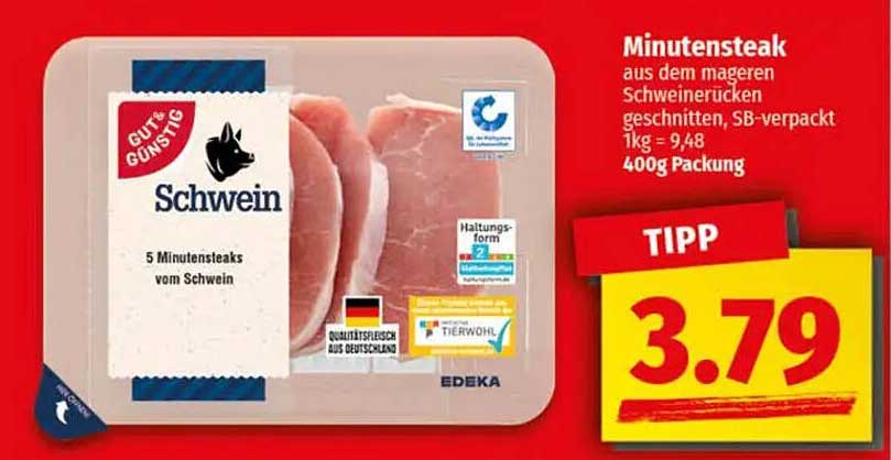 Minutensteak aus dem mageren Schweinerücken – 400g Packung