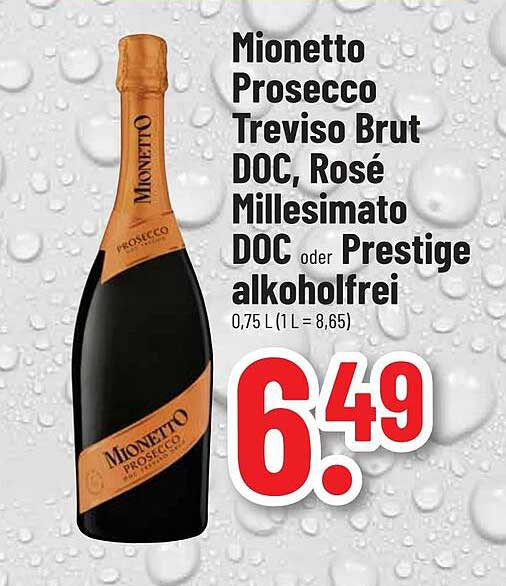 Mionetto Prosecco Treviso Brut DOC, Rosé Millesimato DOC oder Prestige alkoholfrei 0,75 L