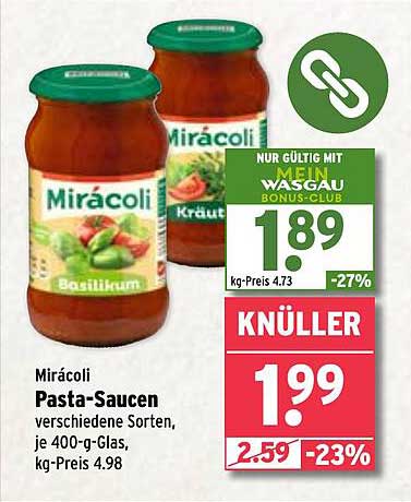 Mirácoli Pasta-Saucen verschiedene Sorten, je 400-g-Glas