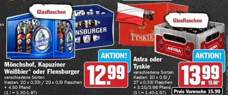 Mönchshof, Kapuziner Weißbier oder Flensburger, Astra oder Tyskie - Aktionskoffer