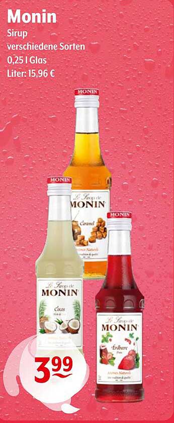 Monin Sirup verschiedene Sorten 0,25 l Glas