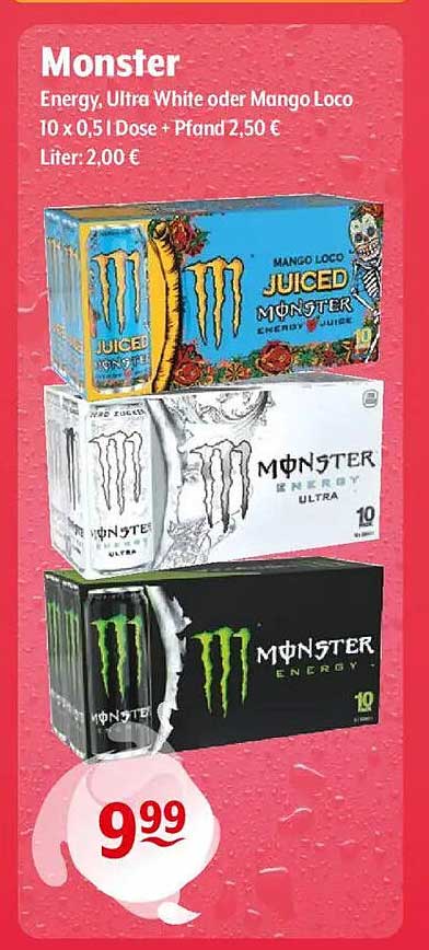 Monster Energy - Juiced, Ultra White oder Mango Loco 10 x 0,5 l Dose