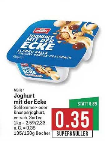 Müller Joghurt mit der Ecke – Schlemmer- oder Knusperjoghurt, verschieden Sorten