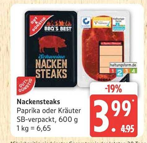 Nackensteaks Paprika oder Kräuter SB-verpackt, 600 g