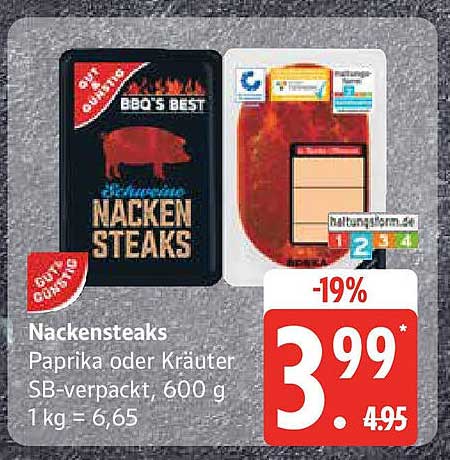 Nackensteaks Paprika oder Kräuter SB-verpackt, 600 g