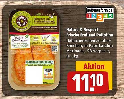 Nature & Respect Frische Freiland Pollofinos Hähnchenschenkel in Paprika-Chili Marinade, SB-verpackt, je 1 kg