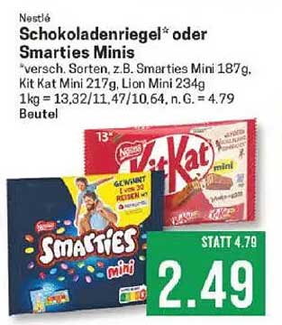 Nestlé Schokoladenriegel oder Smarties Minis – 2,49 €