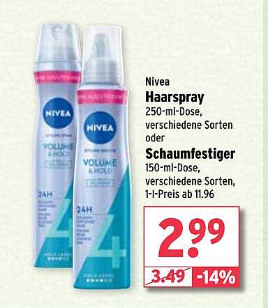 Nivea Haarspray 250-ml-Dose oder Schaumfestiger 150-ml-Dose, verschiedene Sorten
