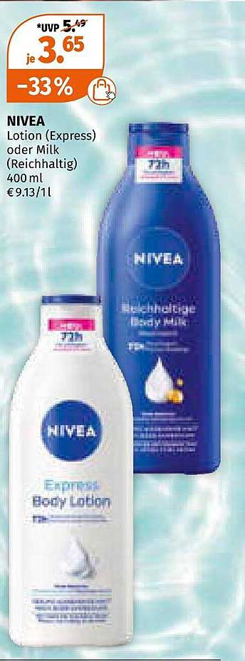 NIVEA Lotion (Express) oder Milch (Reichhaltig) 400 ml