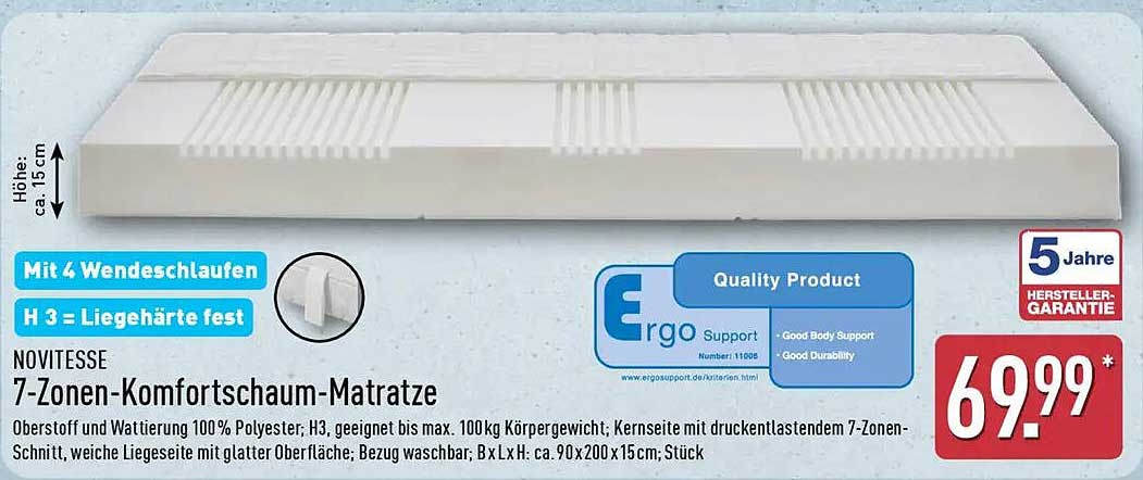 NOVITESSE 7-Zonen-Komfortschaum-Matratze
