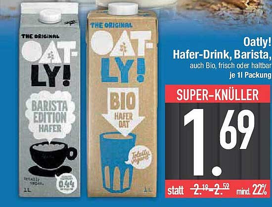Oatly! Hafer-Drink – Barista & Bio, je 1l Packung