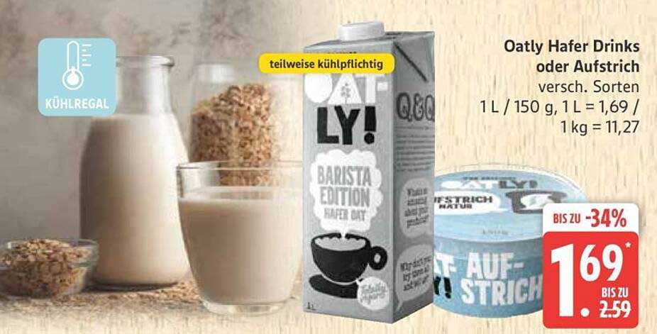 Oatly Hafer Drinks oder Aufstrich - verschiedene Sorten